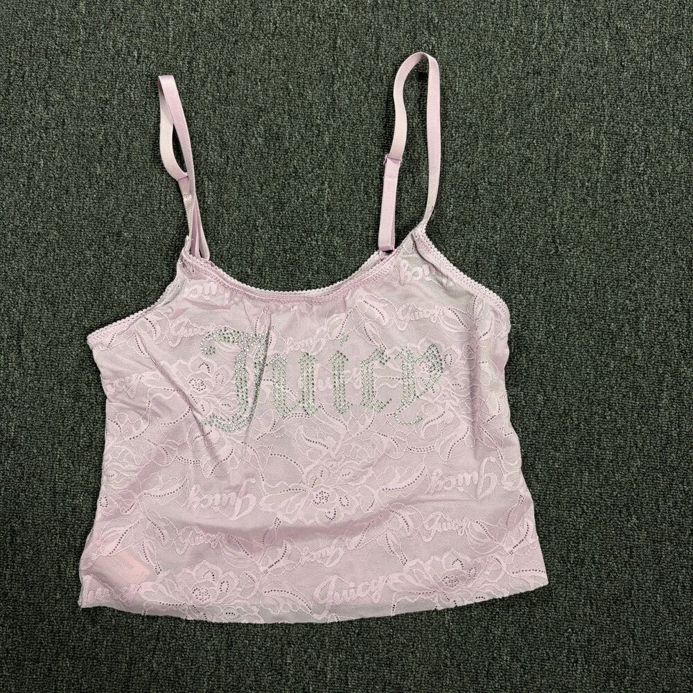 Vintage Y2k Juicy Lavender Lace Sheer Mcbling Rhinestone Tank Top Small